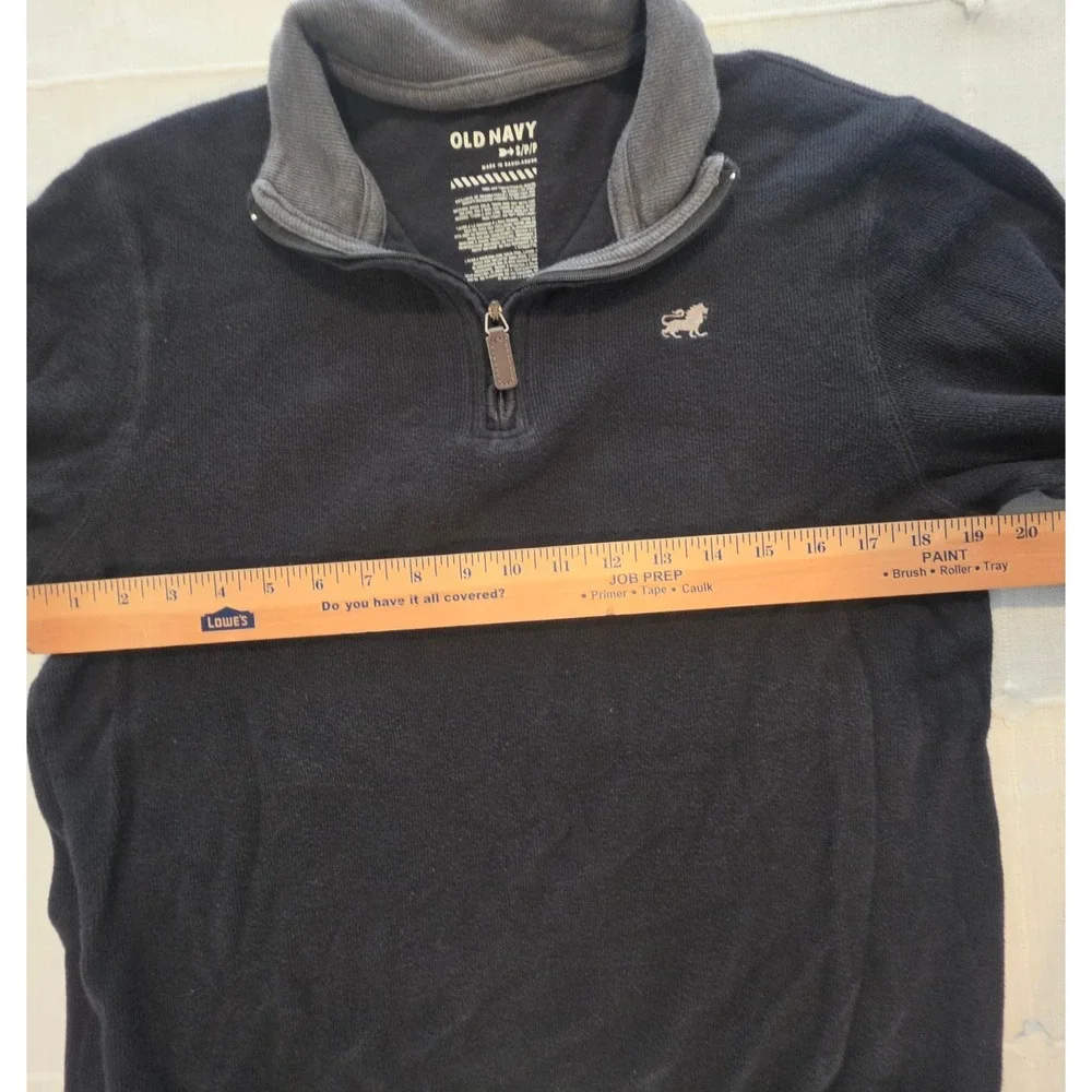 Old Navy Mens Small Black 100% Cotton Quarter Zip Pullover Lion Logo Sweater